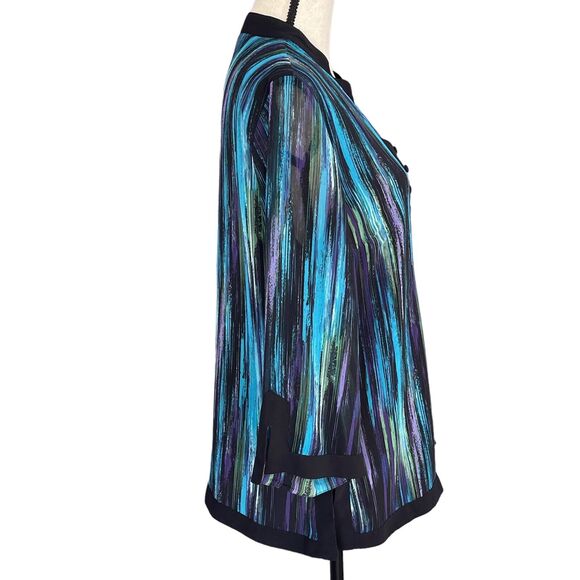 JM Collection SZ 12 Top 3/4 Sleeves V-Neck Lightweight Lined Abstract Side Slits - Picture 4 of 10